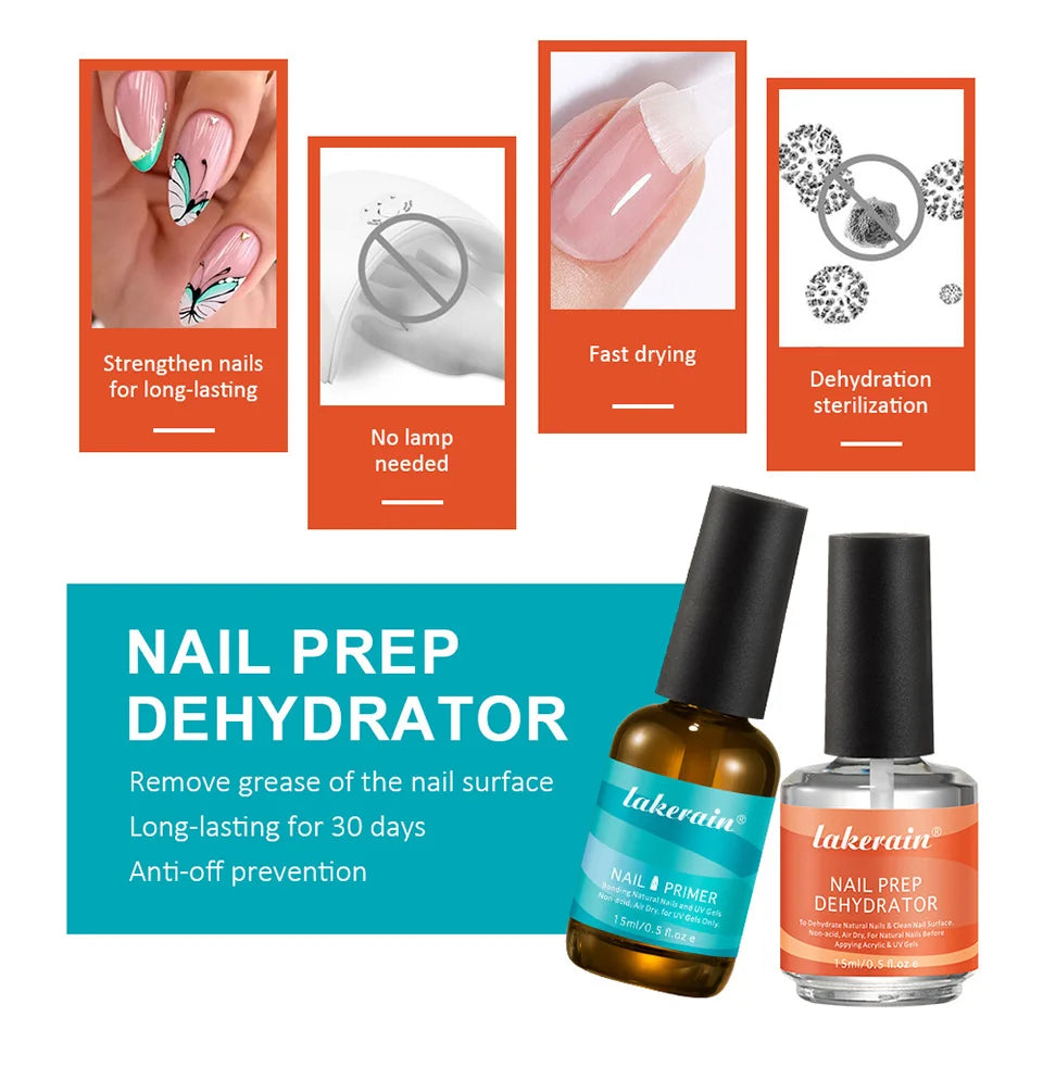 Nail Primer and Dehydrator Set Fast Air Dry Prep for Professional Manicure at Home - 10