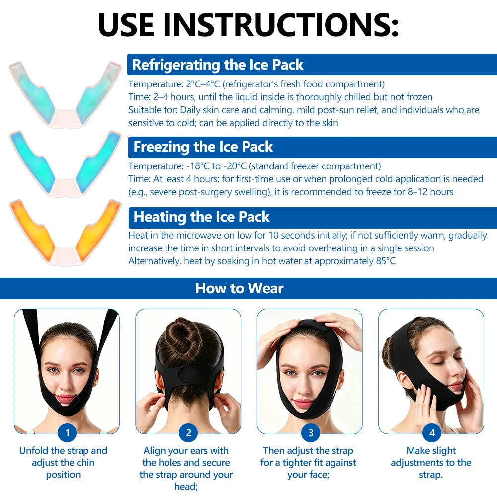Face Ice Pack V Lifting Bandage Reusable Gel Compress for Home Skincare and Facial Recovery
