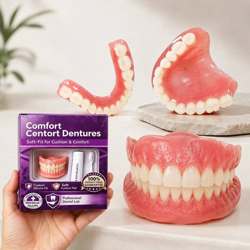 Silicone Dentures Full Set Instant Smile Cosmetic Teeth for Adults at Home or Daily Use