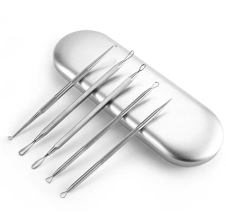 Blackhead Removal Kit Stainless Steel Pimple Popper Tools for Face Skincare Routine Travel