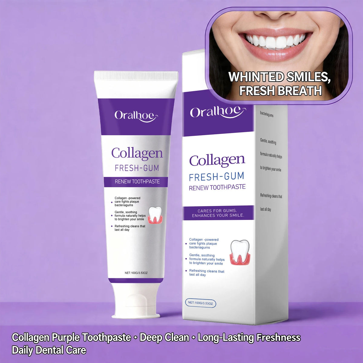 Collagen Toothpaste Whitening and Fresh Breath for Adults Daily Oral Care at Home Routine
