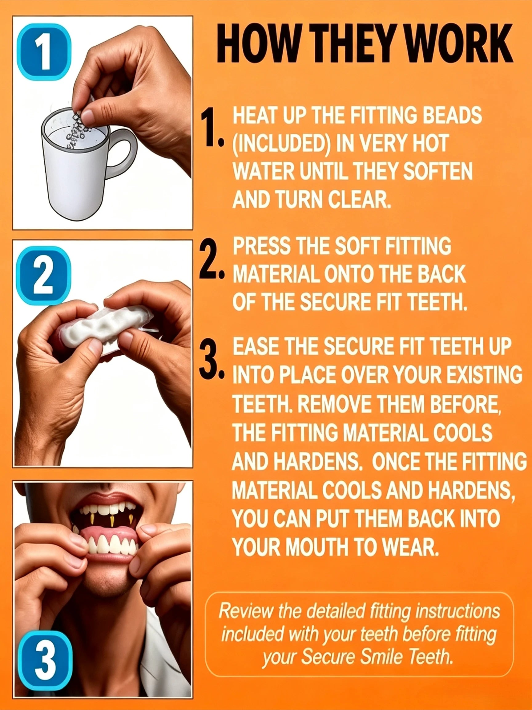 Silicone Full Denture Set Cosmetic Natural Look Comfortable Fit for Adults Daily Oral Care - 4