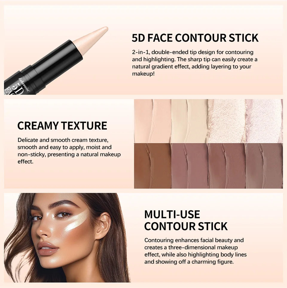 Dual Ended Face Contour Stick Highlighter Waterproof Makeup for Sculpting and Daily Beauty
