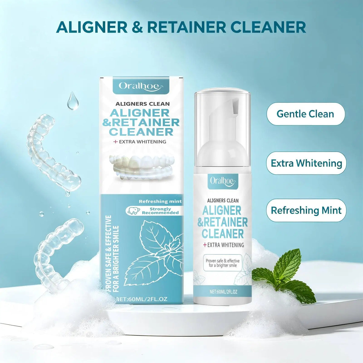 Aligner and Retainer Cleaner Foam Mousse for Fresh Breath and Whitening for Daily Dental Care