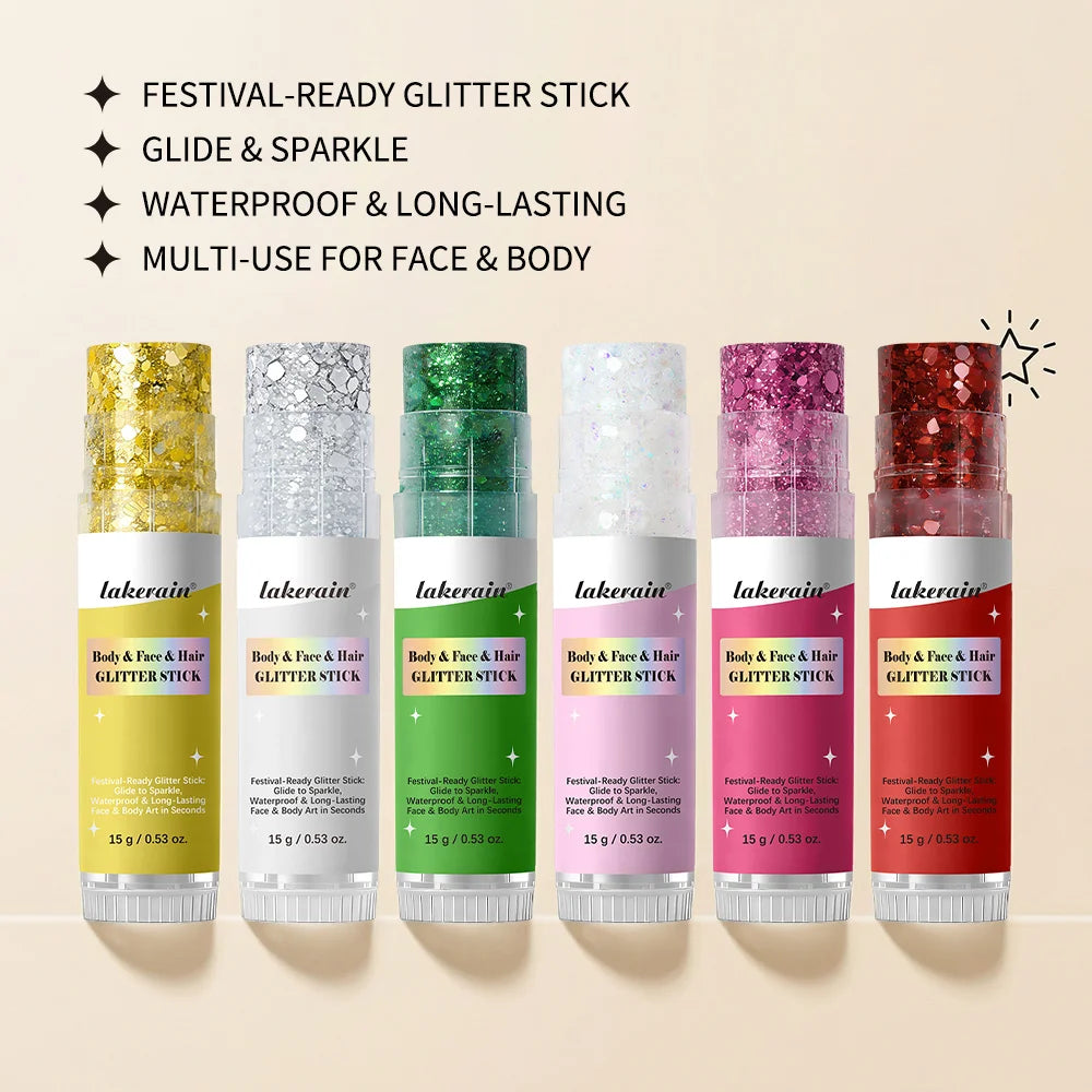 Body Glitter Stick Waterproof Shimmer Balm for Festival Party Makeup and Face Hair Glow