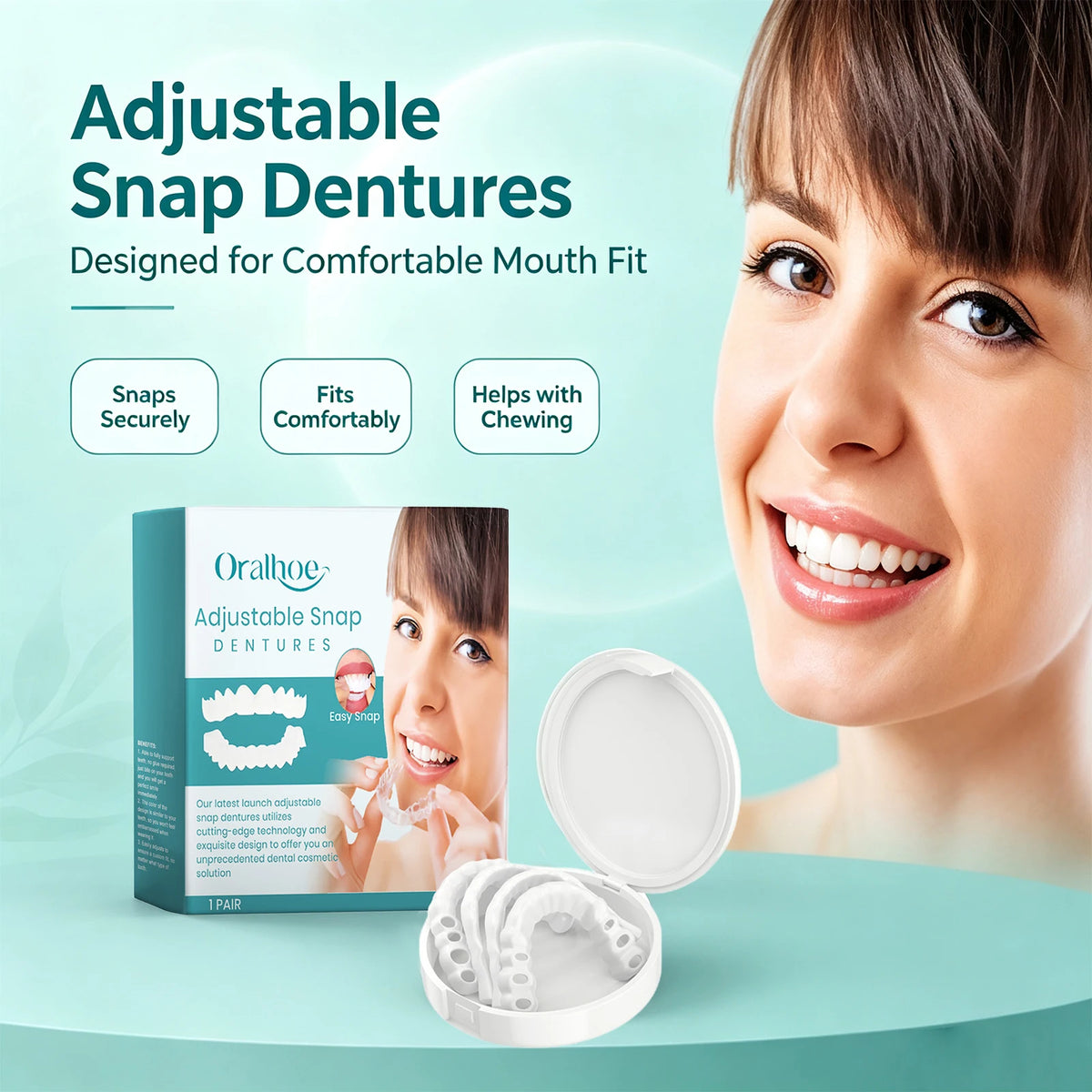 Adjustable Snap Dentures Missing Teeth Repair for Natural Smile and Secure Chewing Daily Comfort