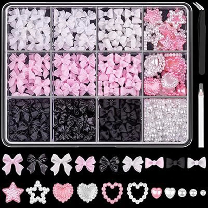 Acrylic Nail Art Charms with Bowknot Flowers for Manicure Design at Home Professional Salon