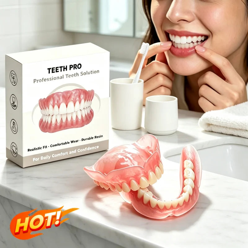 Silicone Dentures Realistic False Teeth Comfort Smile Appliance for Adults Daily Use