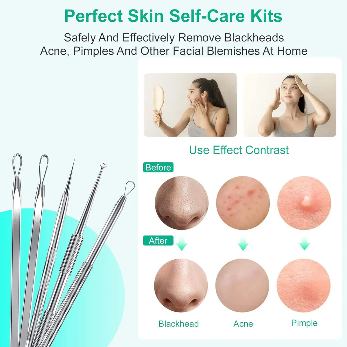 Blackhead Removal Kit Stainless Steel Pimple Popper Tools for Face Skincare Routine Travel
