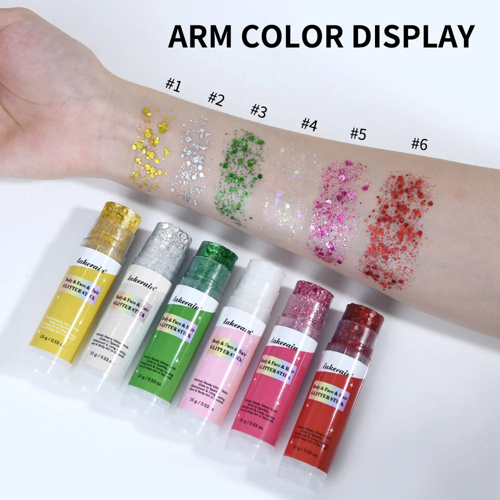 Body Glitter Stick Waterproof Shimmer Balm for Festival Party Makeup and Face Hair Glow