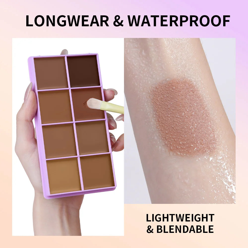 8 Shade Cream Concealer Palette Waterproof Full Coverage for Professional Makeup Artists