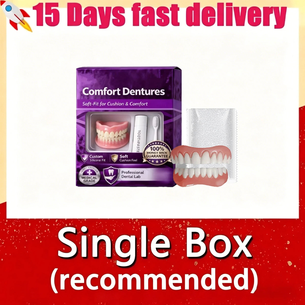 Silicone Dentures Natural Fake Teeth Soft Comfort Fit for Adults Looking for Instant Smiles