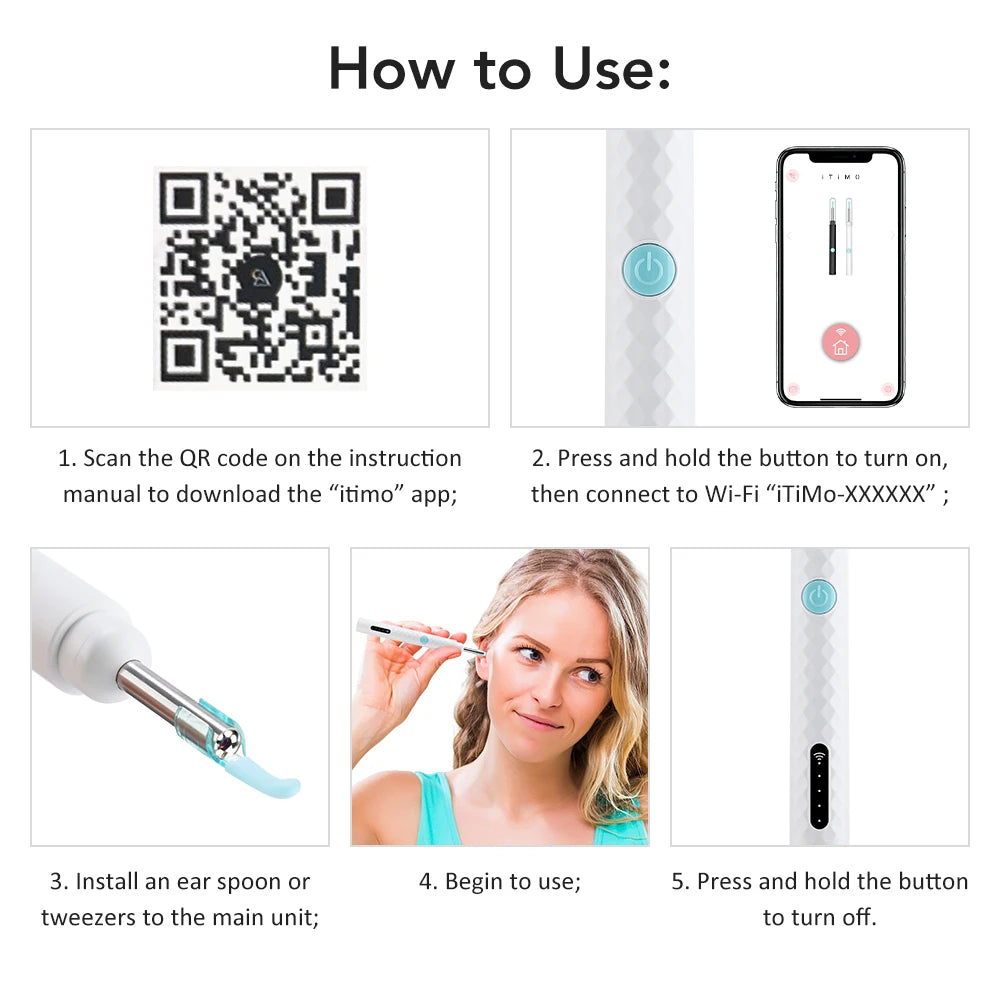 Smart Visual Ear Wax Cleaner with HD Camera and Tweezers for Adults and Kids at Home