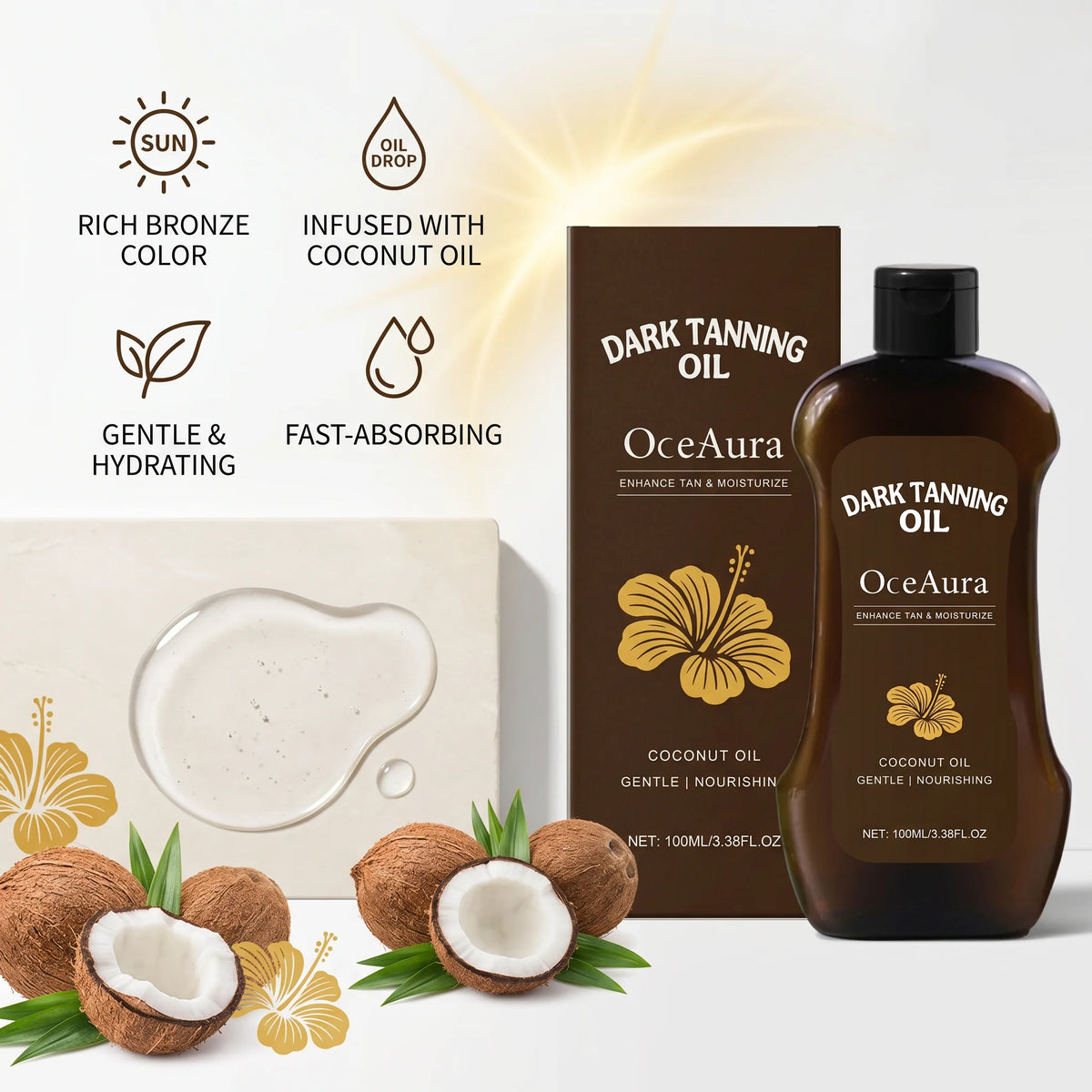 Coconut Oil Dark Tanning Oil Deep Bronze Tan and Moisturizing Skin for Beach Goers and Summer