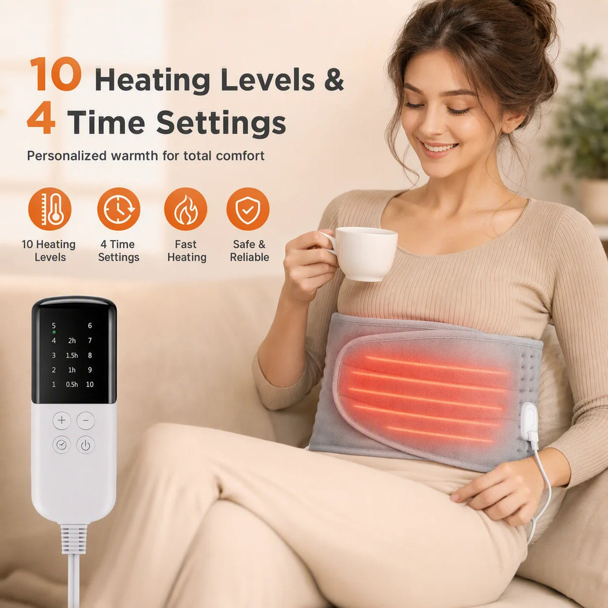 Electric Heating Pad with Hand Pockets Adjustable Warm Wrap for Waist Back at Home