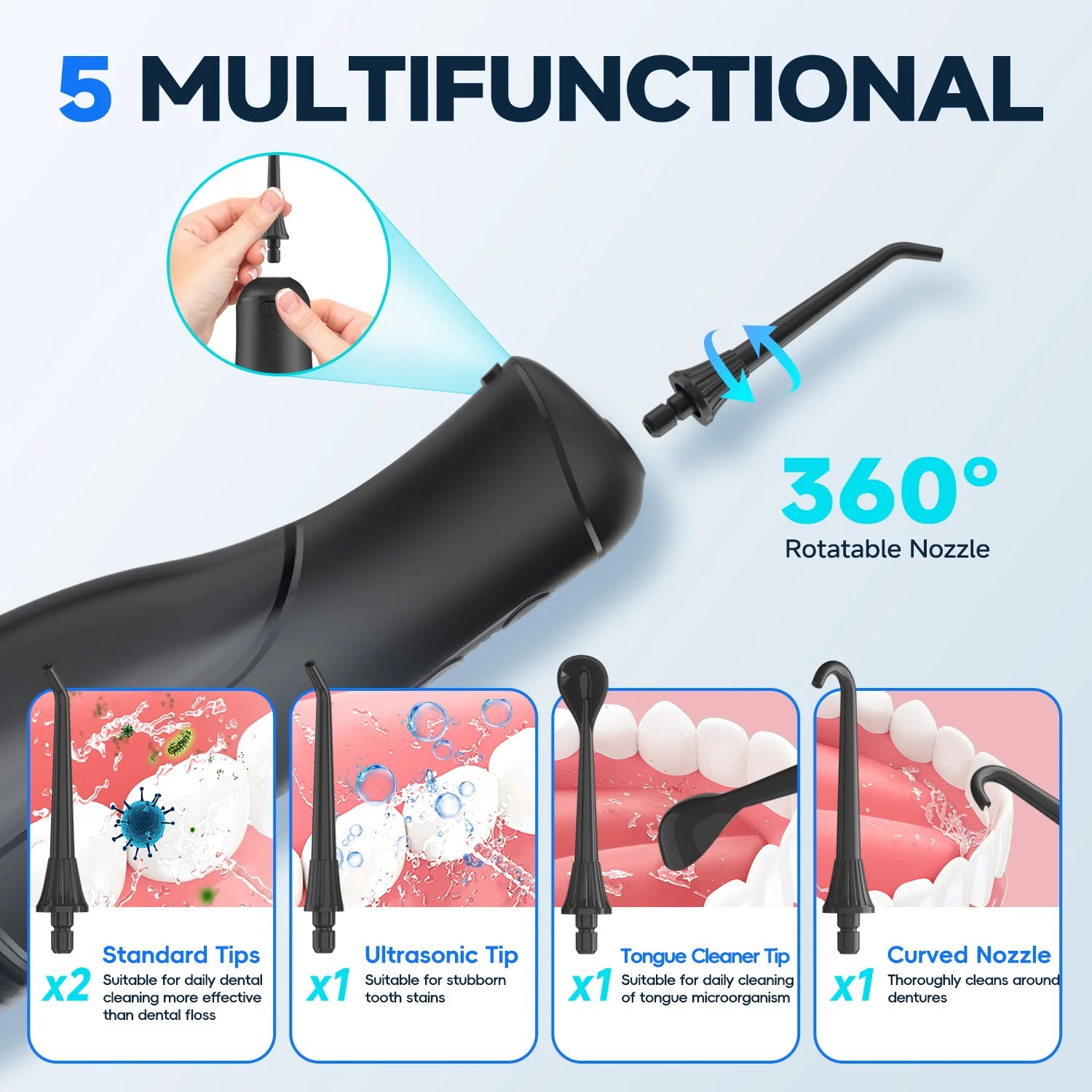 Electric Oral Irrigator Portable Water Flosser with 5 Cleaning Modes for Daily Dental Care - 4