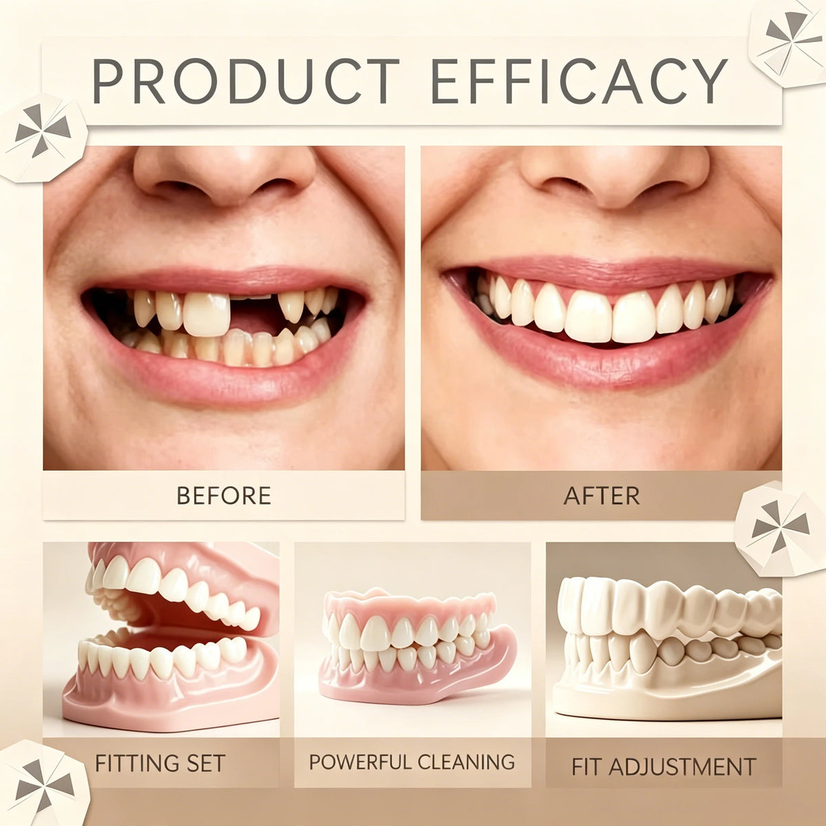 Realistic False Teeth Silicone Dentures Comfort Fit for Adults Seeking a Bright Smile