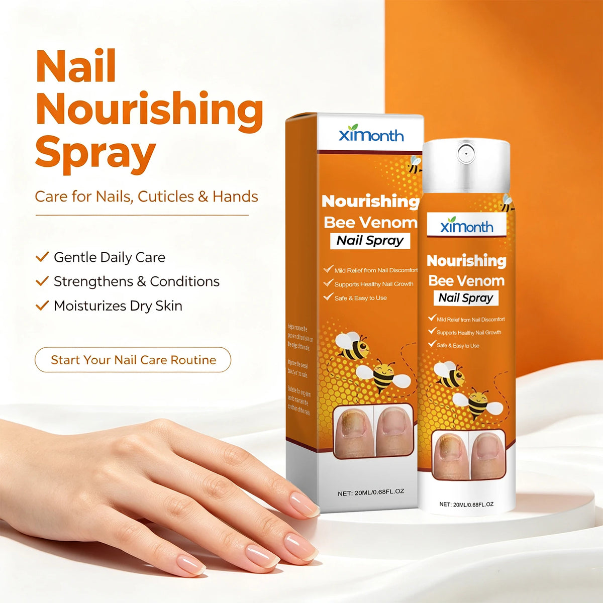 Bee Venom Nail Spray for Weak Brittle Nails Nourishing Treatment for Fingernails and Toenails