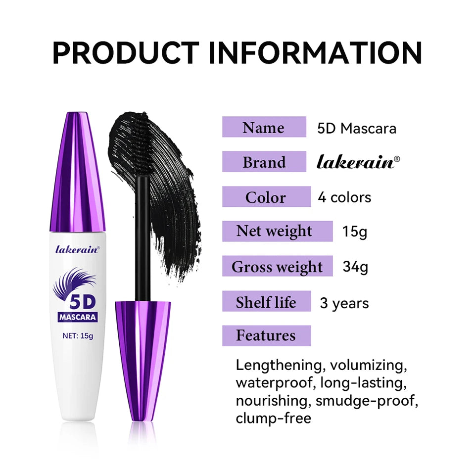 5D Mascara Waterproof Lengthening Lashes for Natural Daily Makeup and Long Lasting Eye Beauty - 16