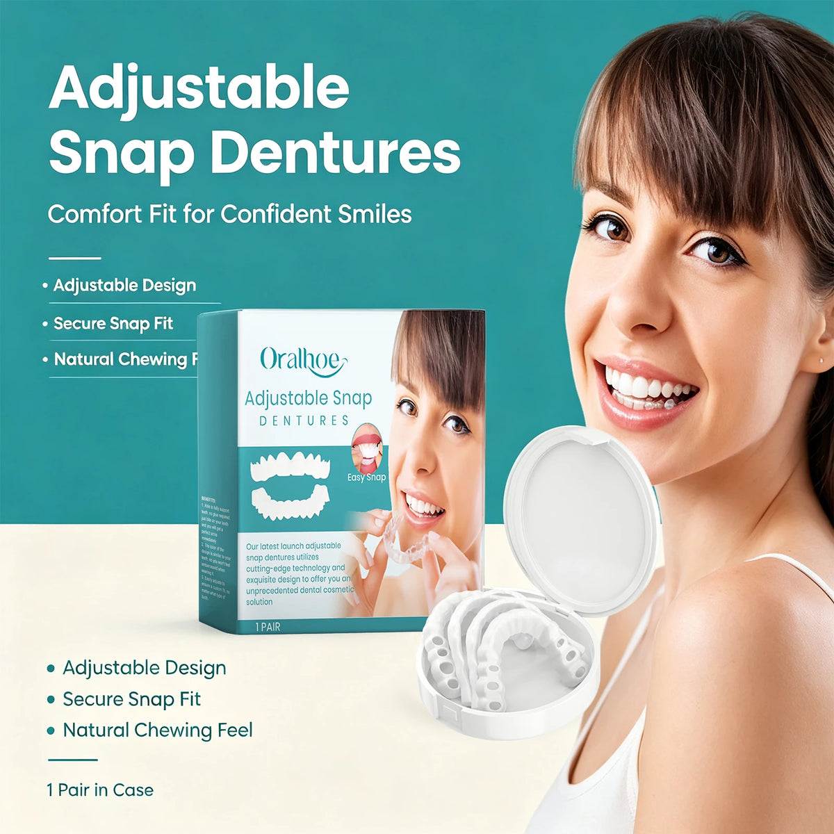 Adjustable Snap Dentures Missing Teeth Repair for Natural Smile and Secure Chewing Daily Comfort