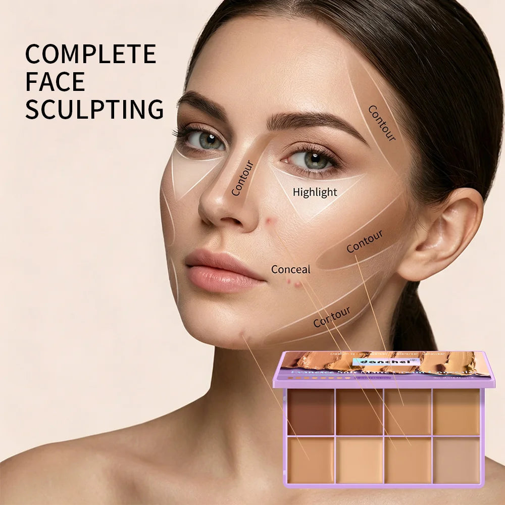 8 Shade Cream Concealer Palette Soft Matte Contour for All Skin Types Daily - 7