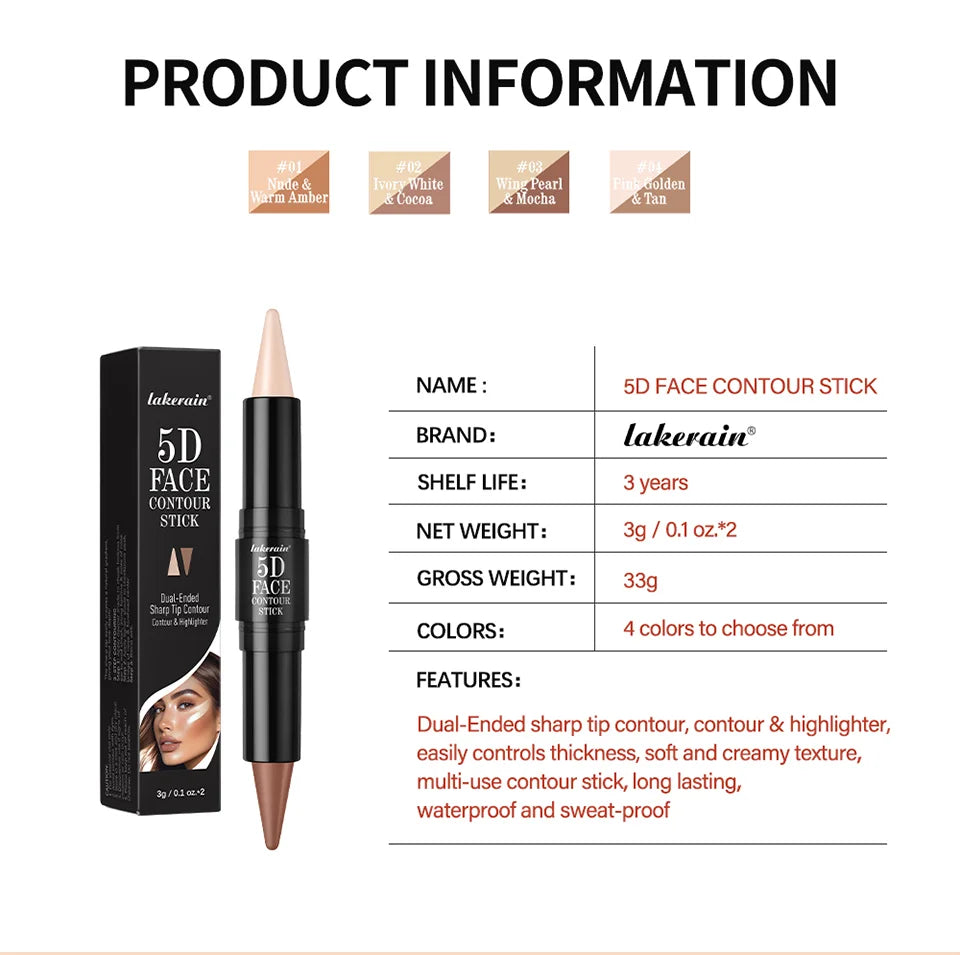 Dual Ended Face Contour Stick Highlighter Waterproof Makeup for Sculpting and Daily Beauty - 15