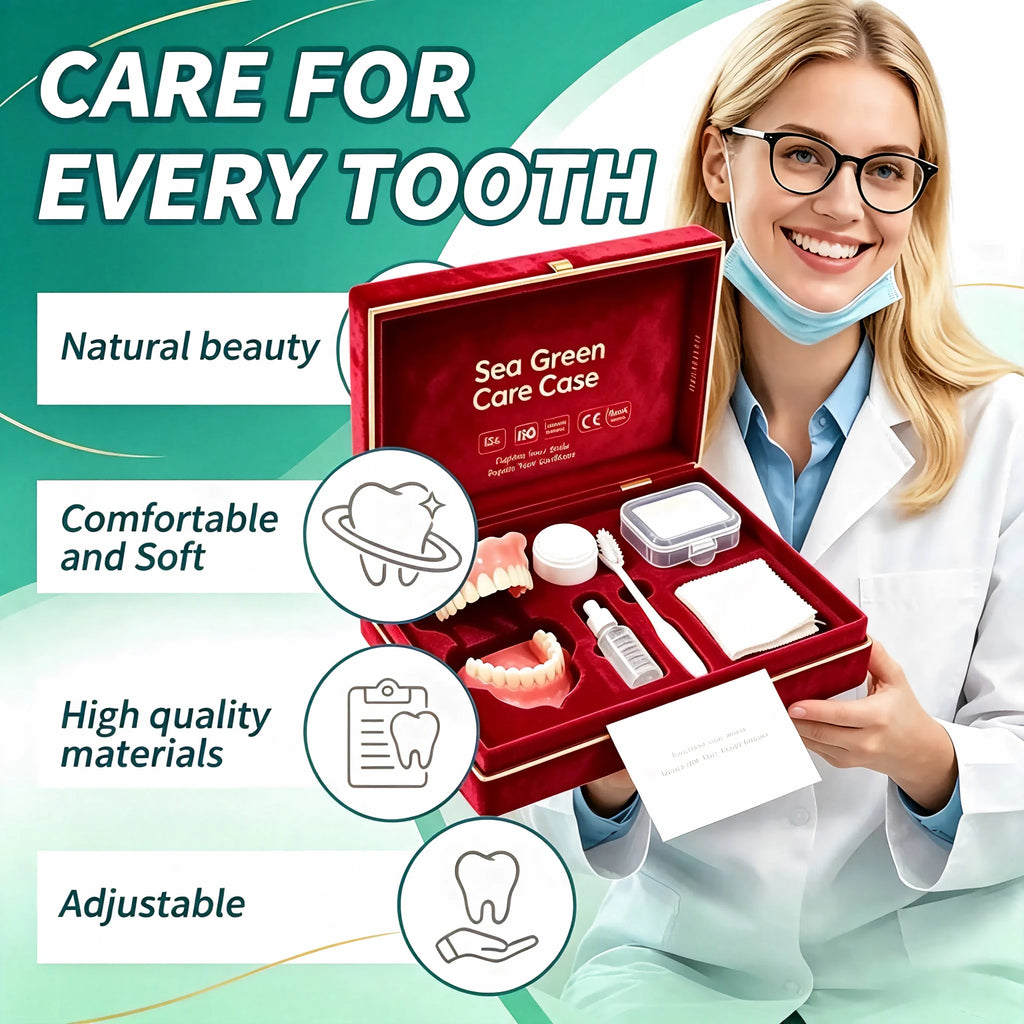 Full Mouth Denture Set with Storage Case Cleaning Tools for Comfortable Fit Daily Dental Care