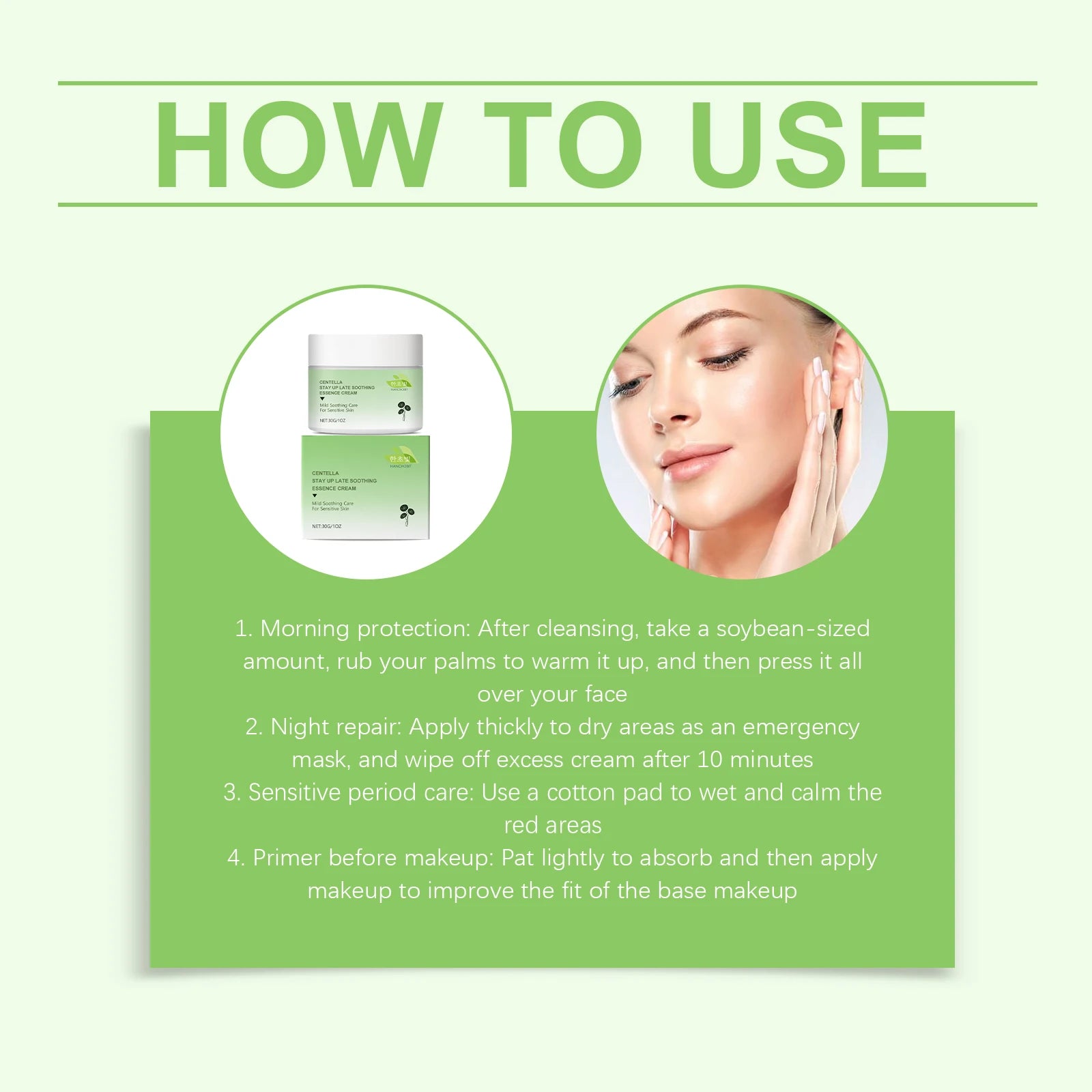 Centella Asiatica Soothing Cream Reduce Redness Calming Moisturizer for Sensitive Face Daily - 12