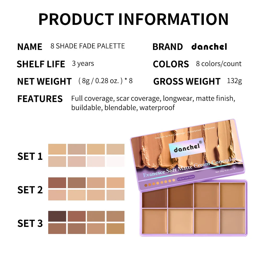 8 Shade Cream Concealer Palette Soft Matte Contour for All Skin Types Daily - 16