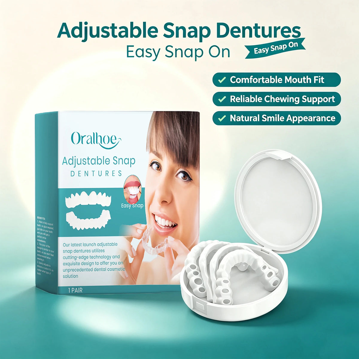 Adjustable Snap Dentures Missing Teeth Repair for Natural Smile and Secure Chewing Daily Comfort