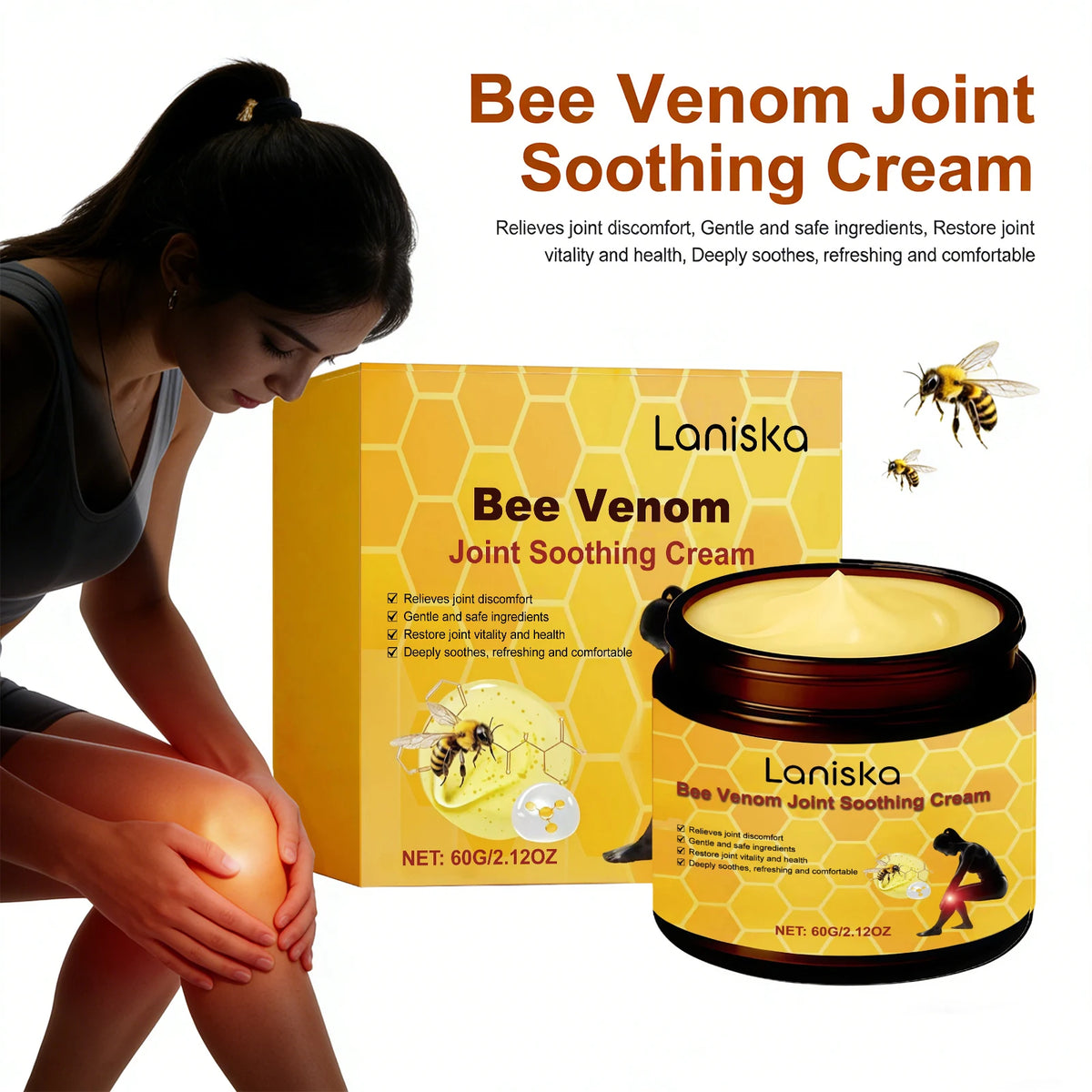 Bee Venom Joint Soothing Cream Natural Massage Balm for Body Muscles and Daily Joint Support