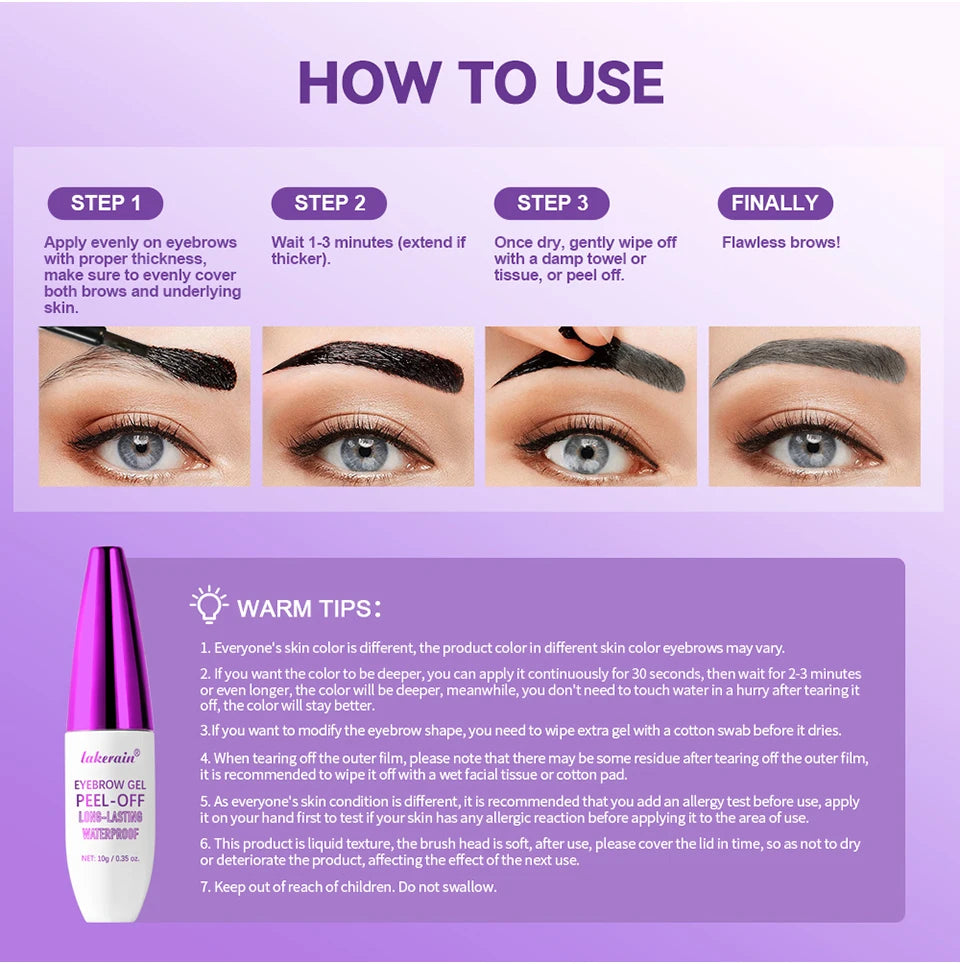Eyebrow Gel Tint Peel Off Waterproof Brow Enhancer for Natural Long Lasting Daily Makeup