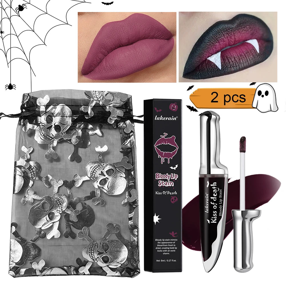 Bloody Lip Stain Liquid Lipstick Waterproof Long Lasting for Halloween Party and Gothic Makeup