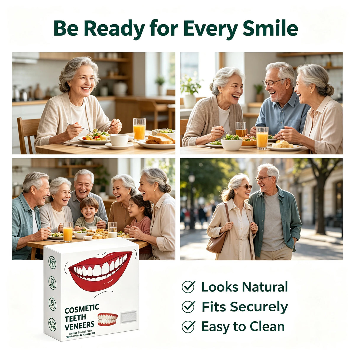 Silicone Full Dentures Natural Looking Comfortable Fit for Adults Daily Oral Care Routine