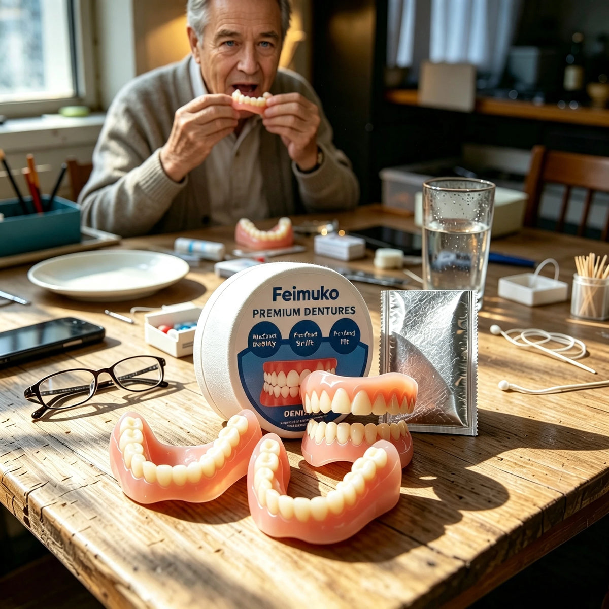 Silicone Snap On Dentures Natural Upper Lower Teeth for Instant Realistic Smile at Home