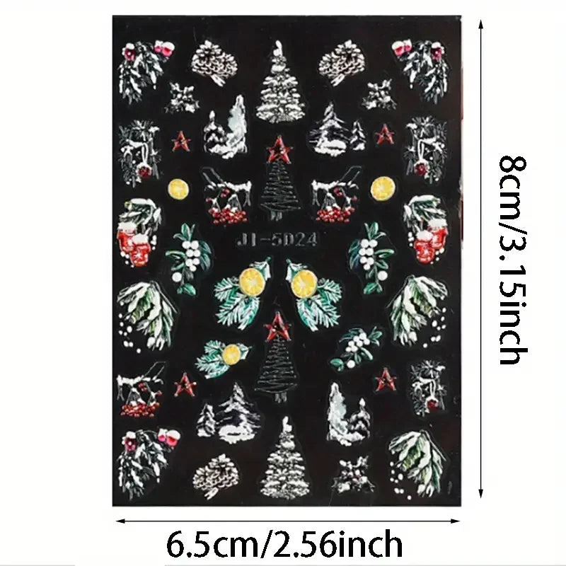 Christmas Nail Stickers 5D Relief Snowflake Decals for Women and Girls at Home
