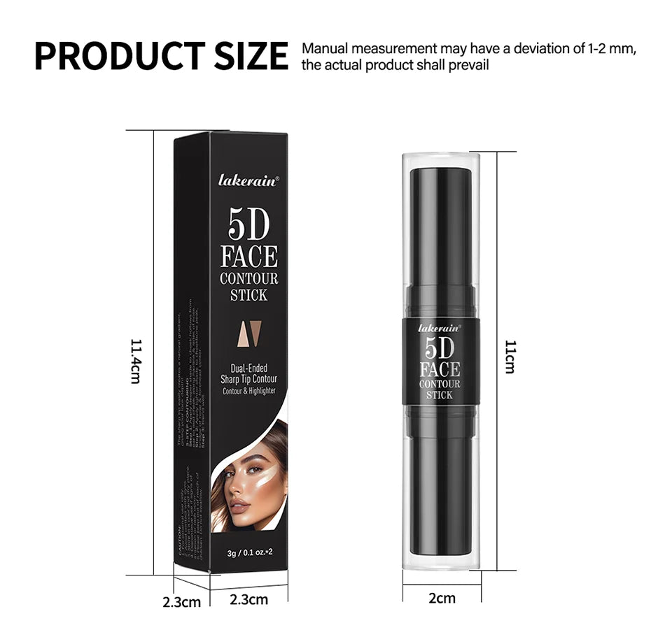 Dual Ended Face Contour Stick Highlighter Waterproof Makeup for Sculpting and Daily Beauty