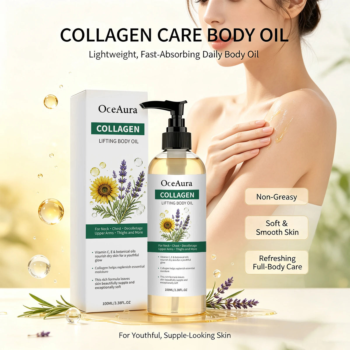 Collagen Body Oil Nourishing Hydration for Dry Skin Women and Men Daily Body Care Routine
