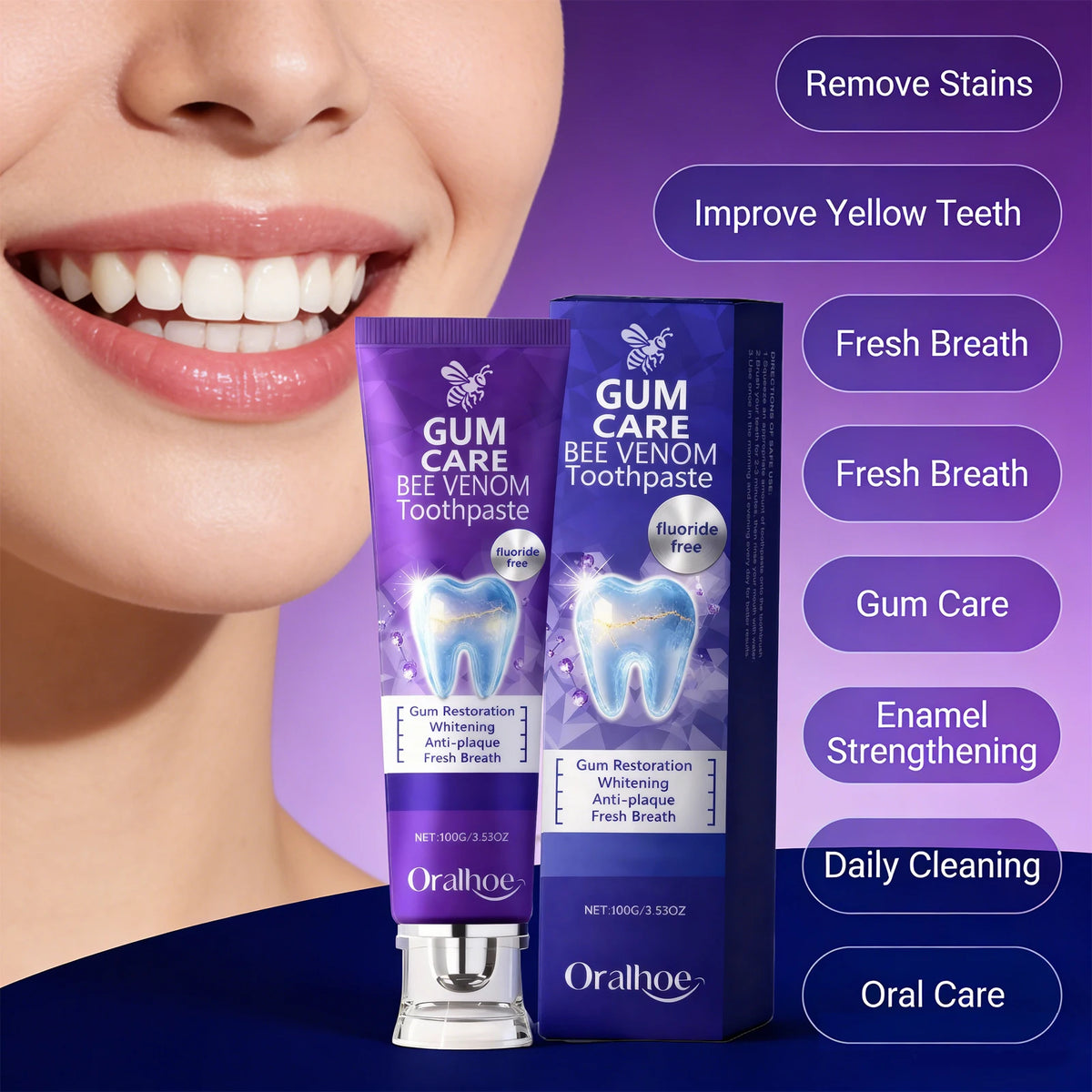 Bee Venom Toothpaste Teeth Whitening and Gum Care for Adults Seeking Daily Oral Hygiene
