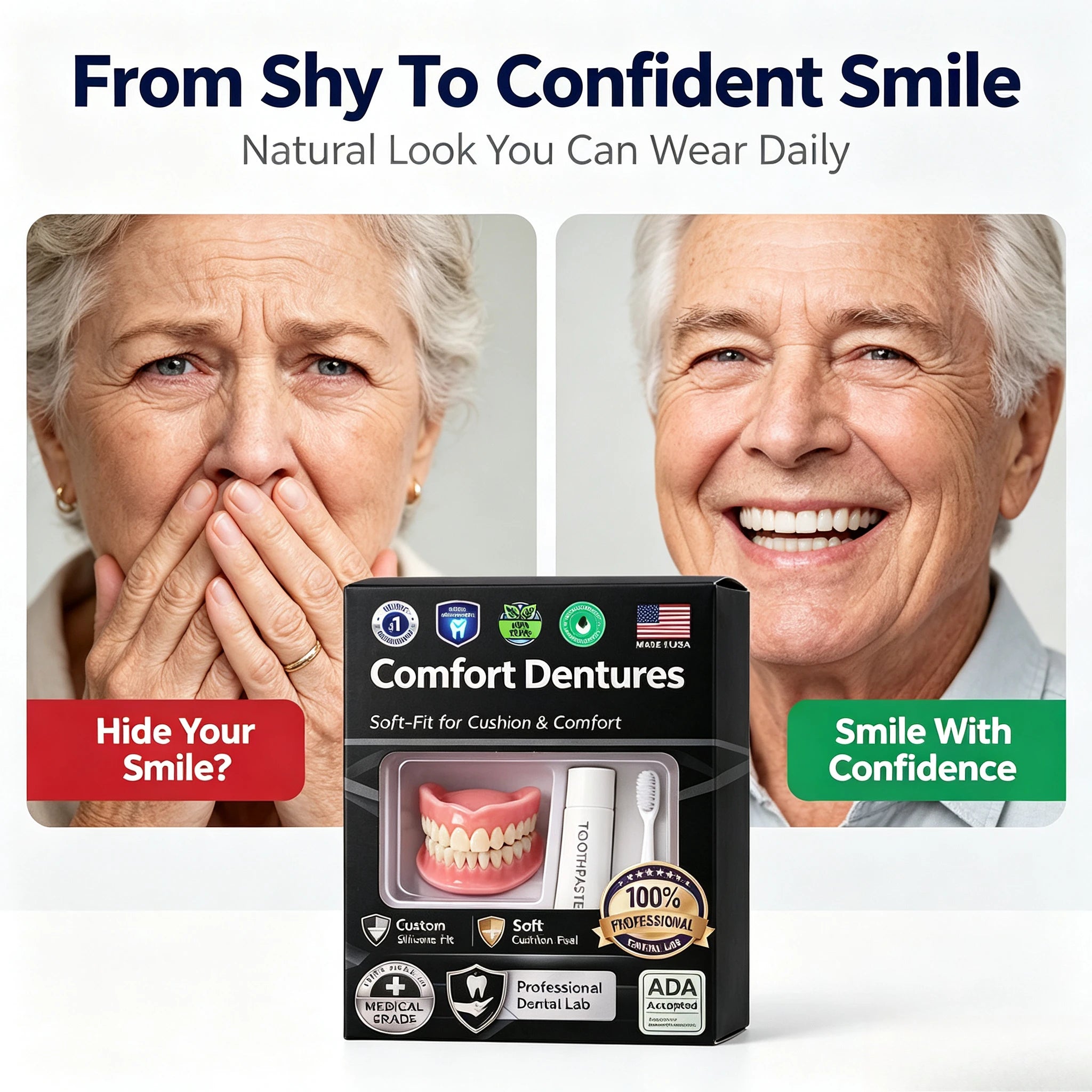 Moldable Denture Set Instant Smile False Teeth for Natural Ivory Look and Daily Comfort - 2