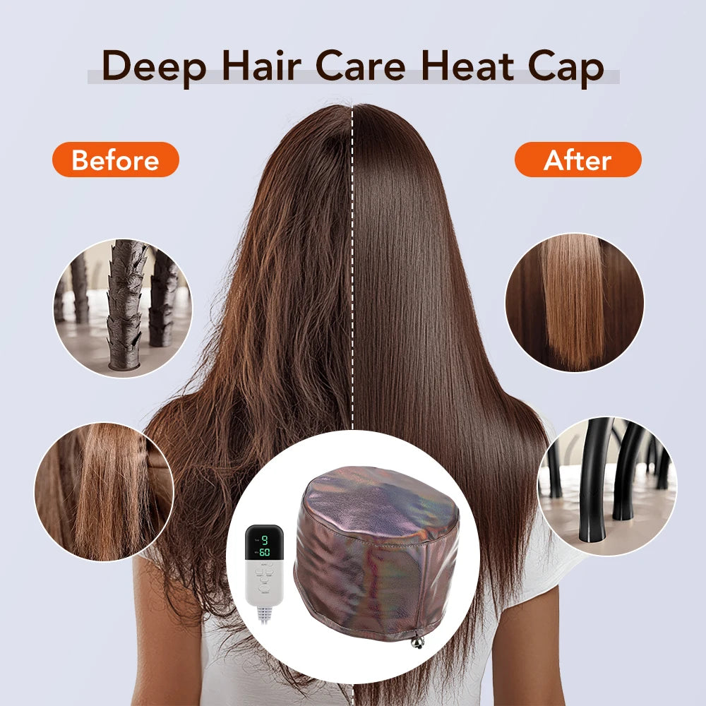 Hair Steamer Cap with Adjustable Temperature and Timer for Deep Conditioning at Home Treatment