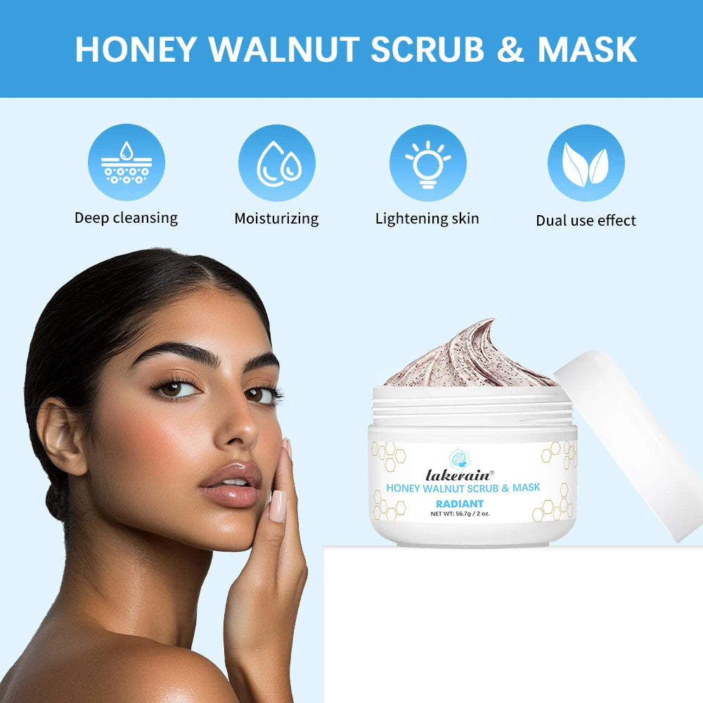 Honey Walnut Facial Scrub and Mask Deep Cleansing Exfoliating Treatment for Radiant Skin Care