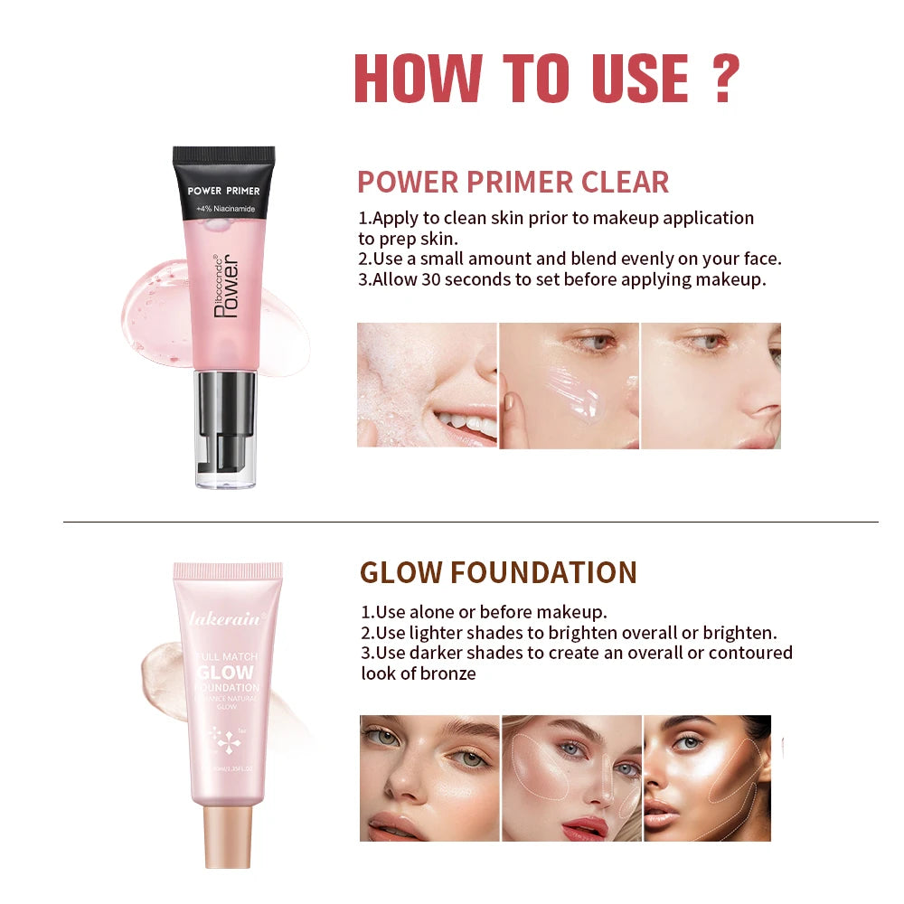 Power Primer and Glow Foundation Makeup Set for Radiant Skin for Women Daily Makeup Routine - 4