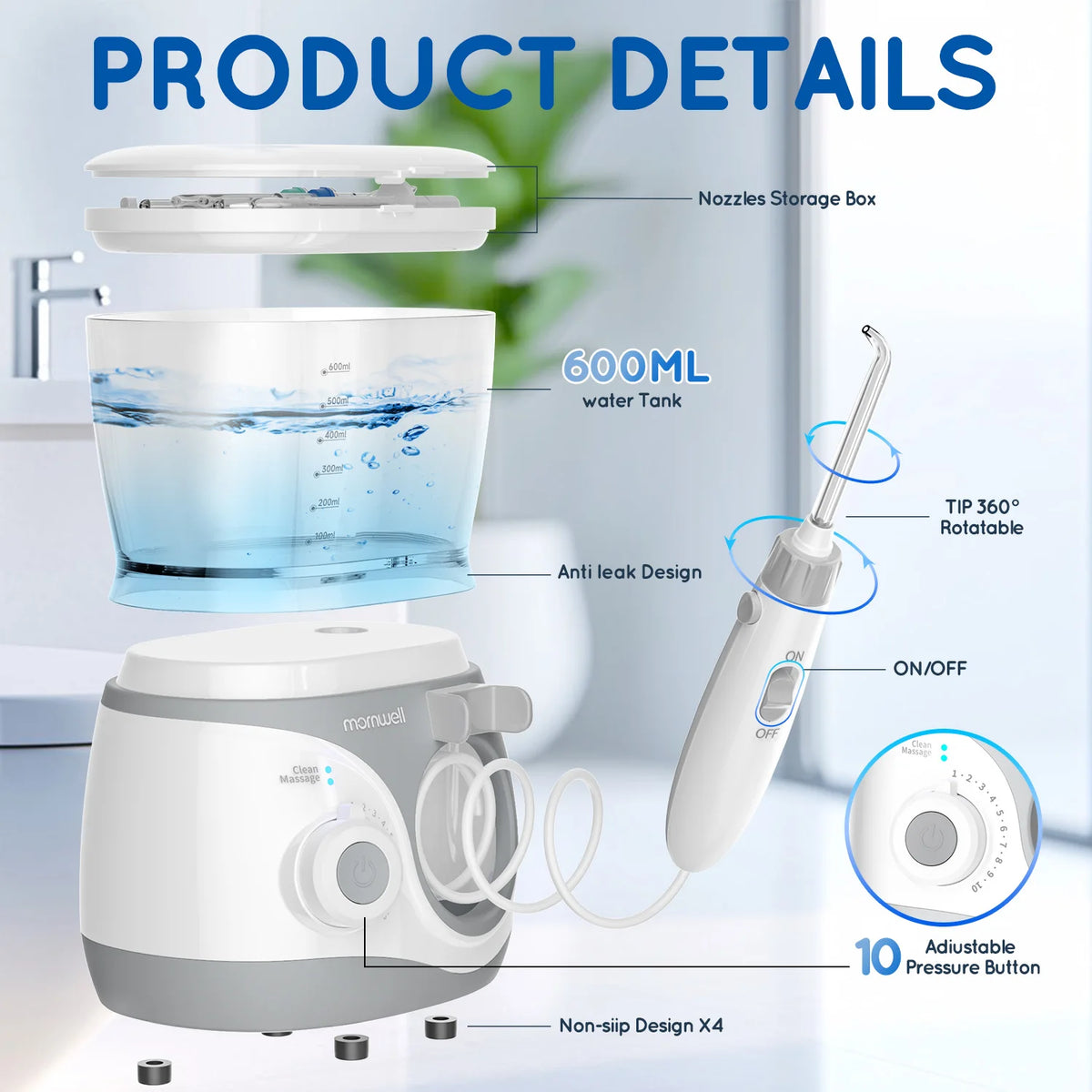 Electric Water Flosser Oral Irrigator with Multiple Tips for Adults at Home