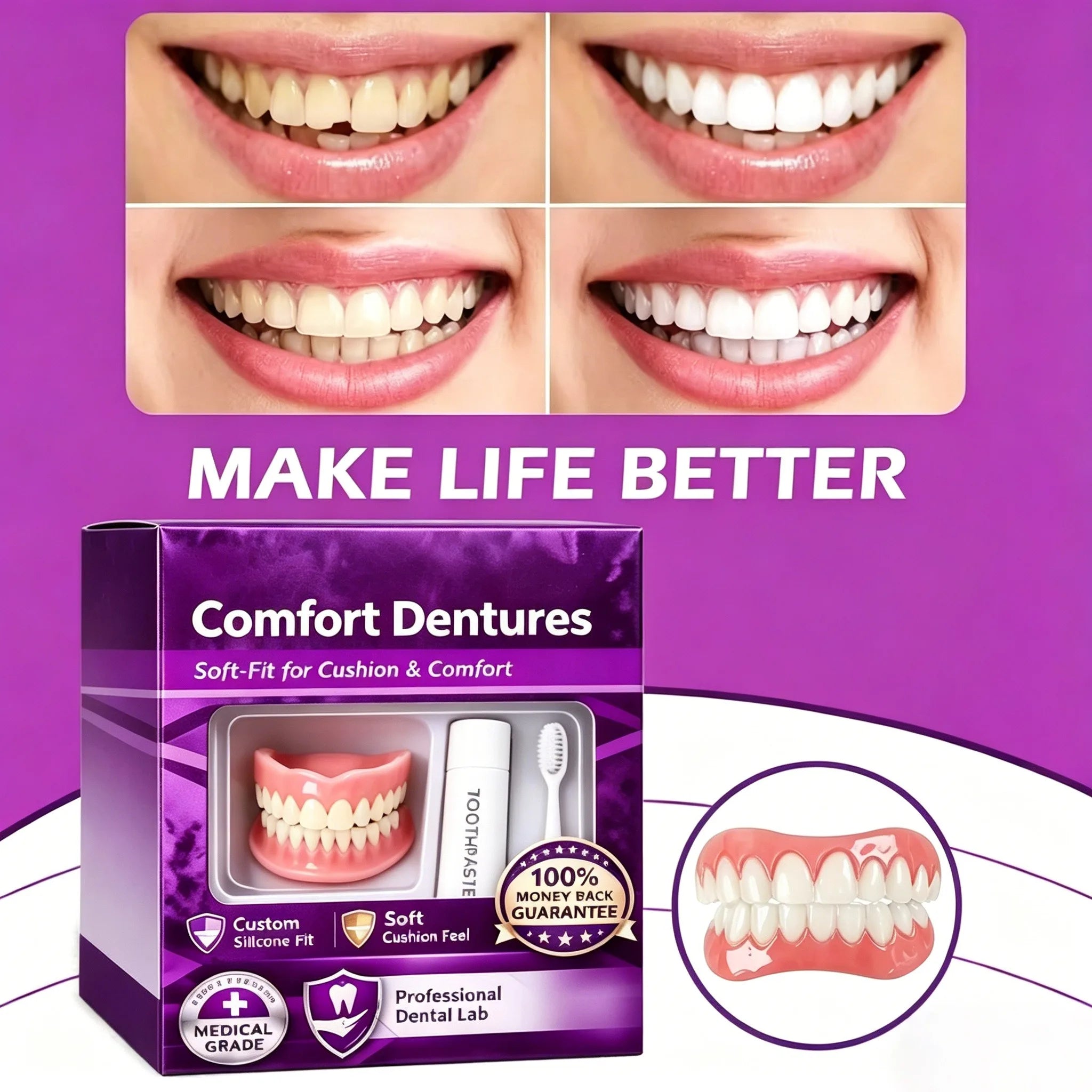 Natural Silicone Dentures Instant Smile Teeth Cosmetic Accessories for Adults Oral Beauty - 5