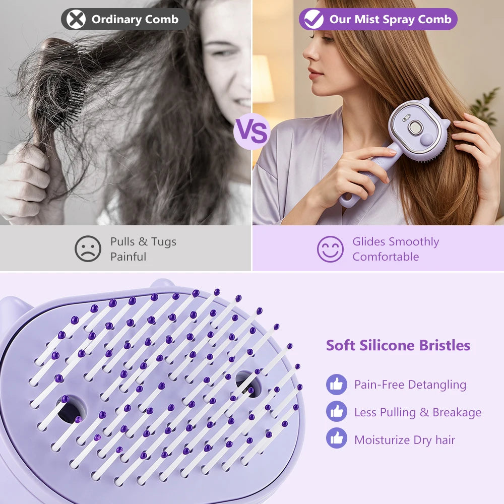 Electric Mist Spray Comb Scalp Massager LED Hair Brush for Home and Travel - 4