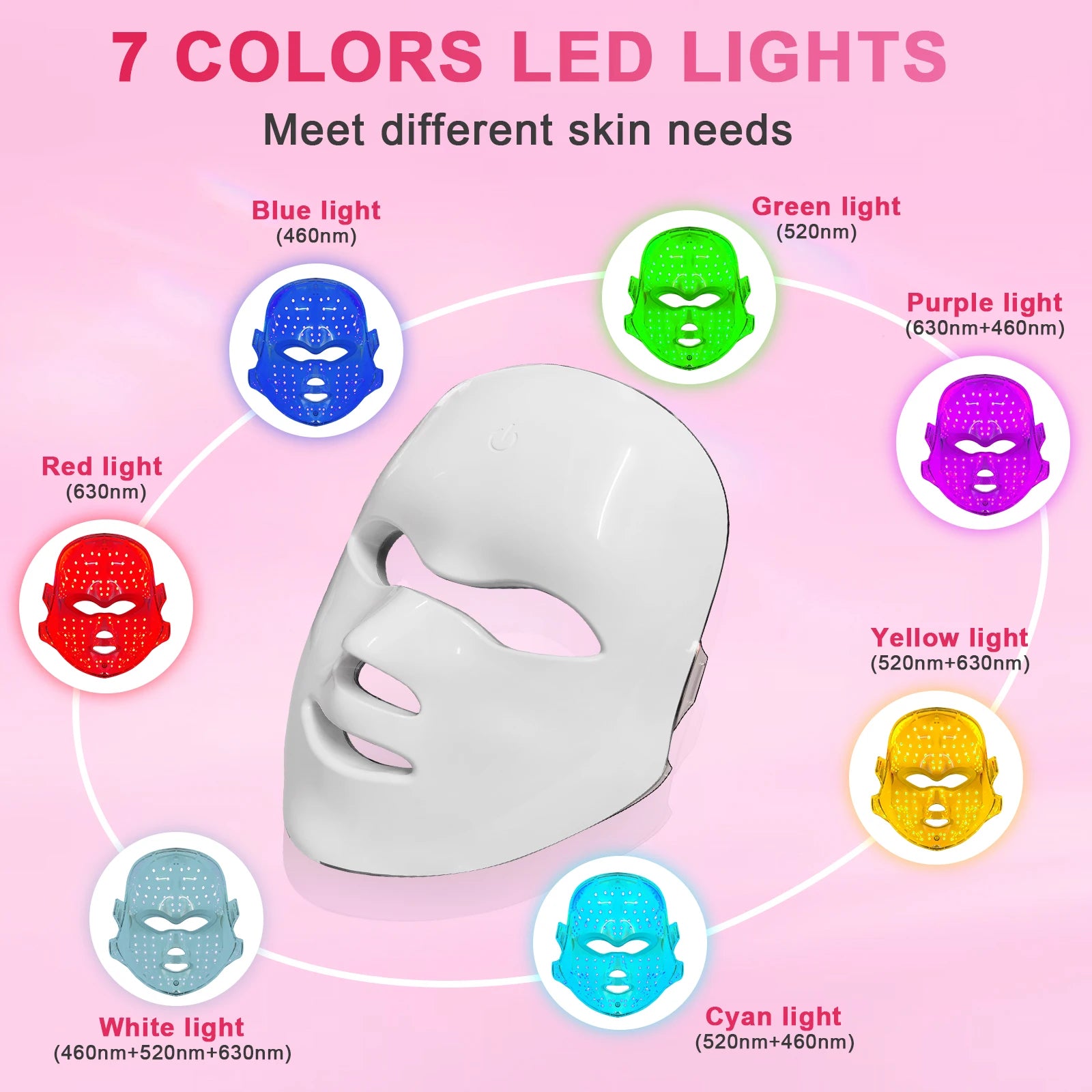 7 Color LED Photon Facial Mask Skin Rejuvenation and Anti Aging Tool for Women at Home Spa - 9