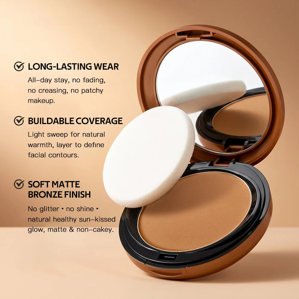 Bronze Compact Powder Oil Control Matte Finish for All Skin Types Daily Makeup Routine