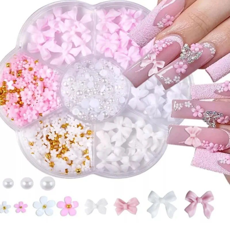 Acrylic Nail Art Charms with Bowknot Flowers for Manicure Design at Home Professional Salon