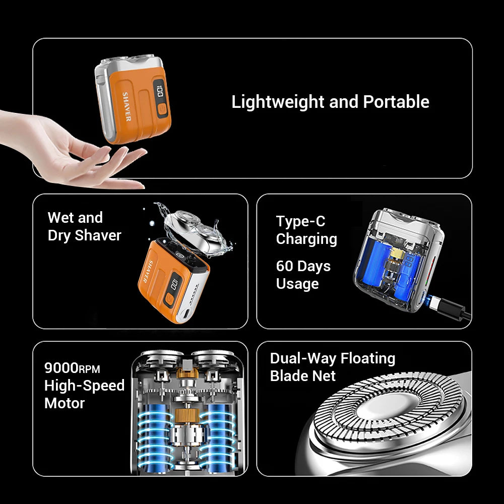 Mini Electric Shaver Portable Rechargeable Rotary Razor for Men and Women Travel Grooming